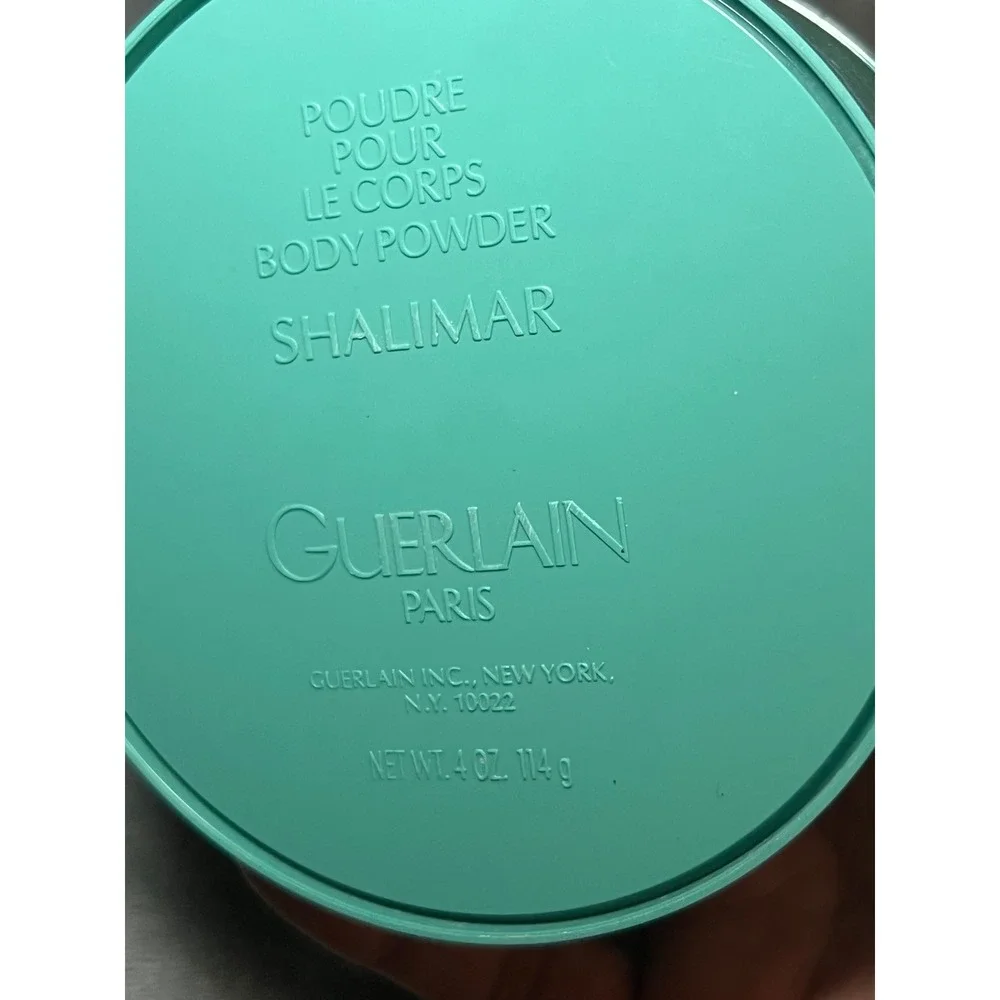 Vintage Guerlain Shalimar Talc Powder 2 Piece Vanity Set Teal 100g & 4oz Paris